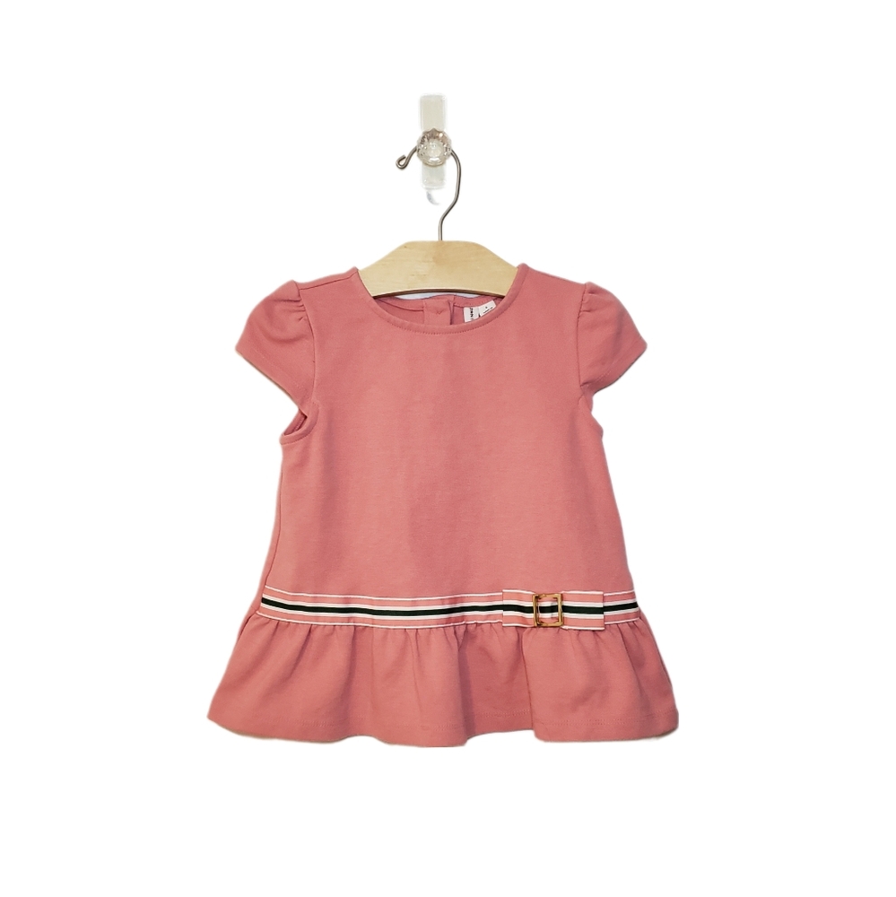 Janie and Jack 5 Girls Pink Ponte Cap Sleeve Top with Ribbon & Bow Details
